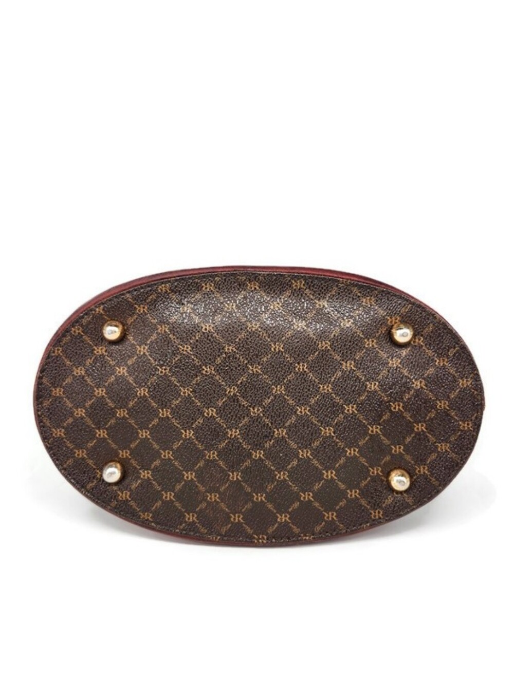 Rioni Brown Coated Canvas Gold Monogram Pattern & Leather Shoulder Bucket Bag - Picture 6 of 14